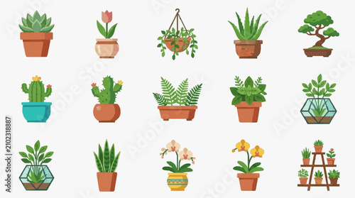 Fotografía Sleek Collection of 15 Vibrant Indoor Plants in Stylish Pots and Terrariums for