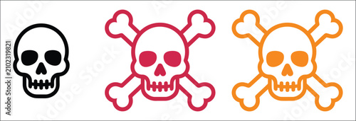 Photos Skull and crossbones symbol set with pirate emblems, hazard warning icons, toxic