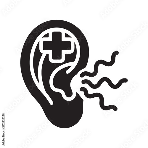Black ear with medical cross symbol