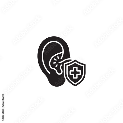 Black ear with red medical cross symbol