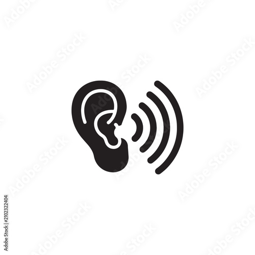 Black ear with sound waves audio hearing