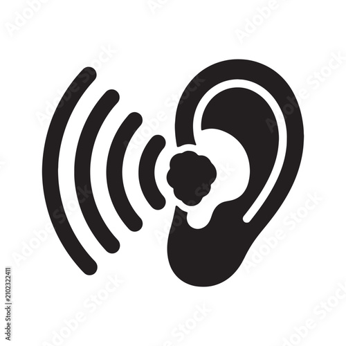 Black ear with sound wave waves audio hearing