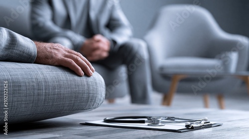 A therapy session setting with a patient and therapist's hands.
