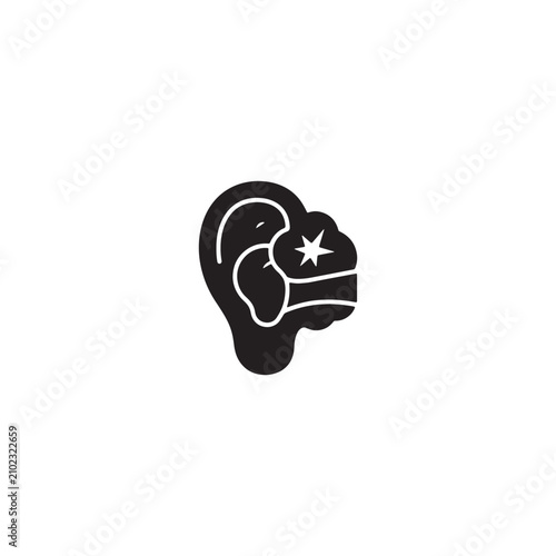 Black glyph of a hand holding a star symbol