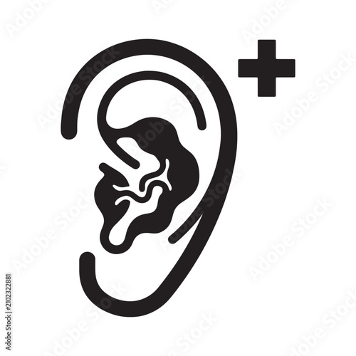Black of ear with sound wave symbol