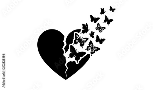 Bild auf Leinwand Broken heart dissolving into flying butterflies vector illustration conceptualizing freedom emotional healing heartbreak transformation hope mental health and spiritual rebirth