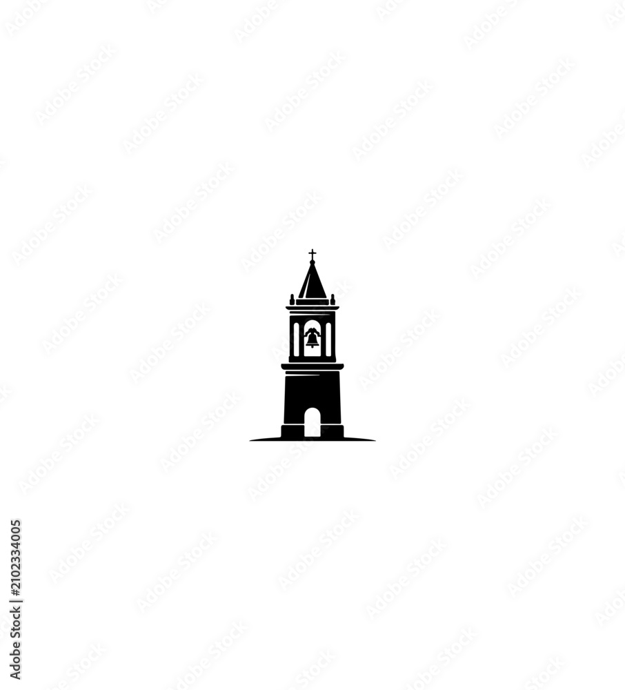 Obraz premium Minimalist Black and White Clock Tower Vector Icon