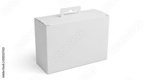 Blank white cardboard box with a handle for retail product packaging design and branding mockup