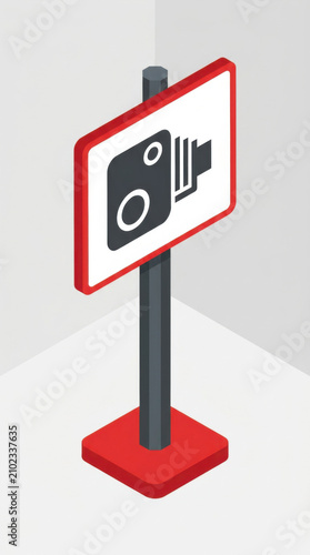 Modern Speed Camera Warning Sign Illustration For Traffic Safety