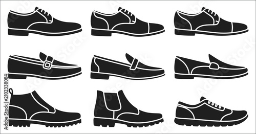 Картината върху платно Classic men's footwear collection with formal shoes, leather boots, business cas