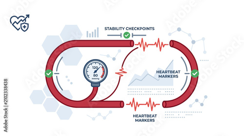Foto Medical infographic with blood pressure monitor and circulatory system
