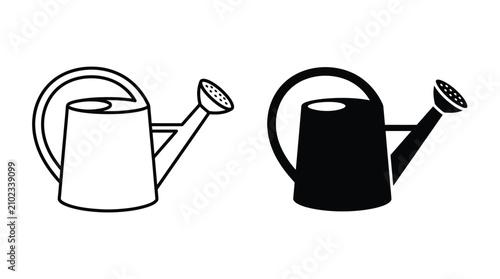 Bild auf Leinwand Watering Can Icon Set with Outline and Solid Silhouette Styles