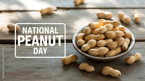 National Peanut Day celebration with a bowl of peanuts on a wooden table