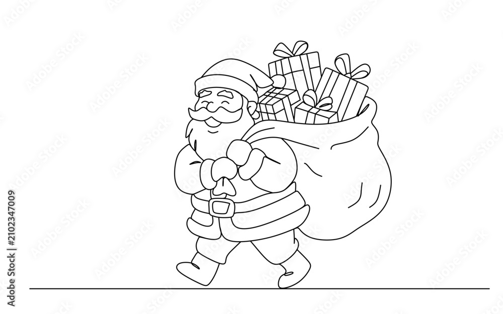 Obraz premium Simple Hand Drawn Christmas Santa Claus Line Art Vector Illustration for Holiday Festive Designs