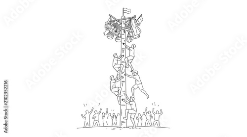 line art design vector competition of independent day indonesia panjat pinang