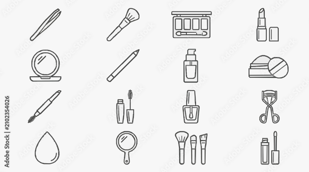 Obraz premium Sleek Minimalist Line Drawing Set of Beauty and Grooming Tools Icon Collection in Black and White