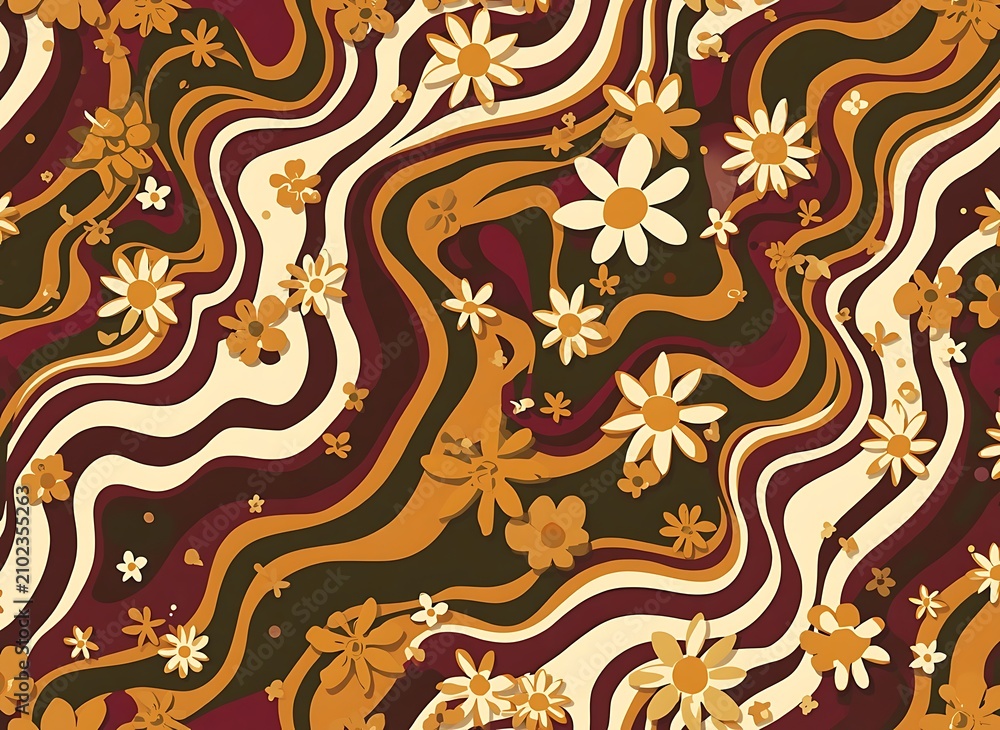 Retro seventies psychedelic floral seamless vector pattern for commercial print