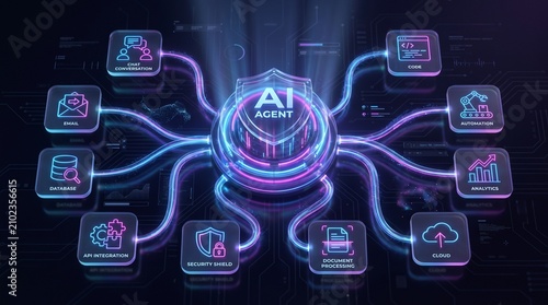 Artificial Intelligence Technology Concept Featuring Automated Workflow Connected Network Data Analytics and Digital Infrastructure