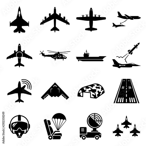 Foto Military aircraft and fighter jet aviation icon set with military, aviation
