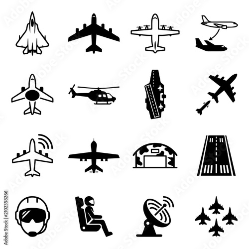 Foto Military and fighter jet aviation icon collection with military, aviation