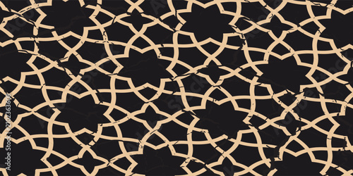 Schilderij op canvas Stencil template of gold Arabesque laser paper cut in Arabic pattern for Ramadan Kareem festival