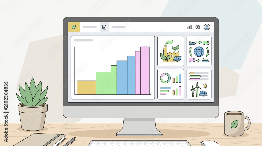 Fototapeta premium Sustainable Business Analytics Dashboard with Green Performance Charts