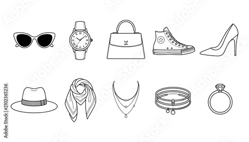 Valokuva Accessories Including Sunglasses, Watch, Handbag, Sneakers, High Heels, Hat, Sca