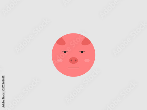 A simple flat illustration of a round pink pig face emoji with narrow unamused eyes
