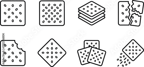 Canvastavla Square Cracker and Crunchy Biscuit Line Art Icon Set with Stacked Bitten and Bro