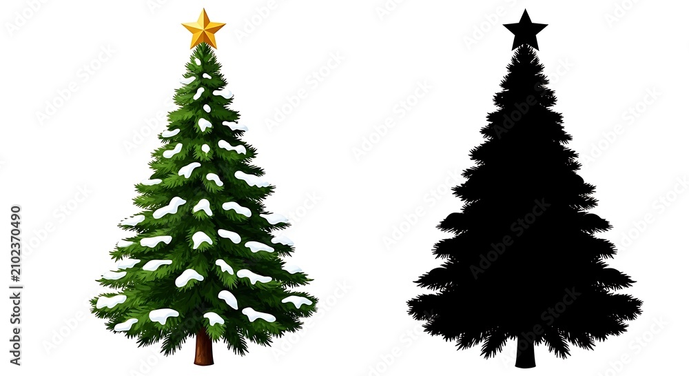 Fototapeta premium Christmas tree decorations with star topper and garland.