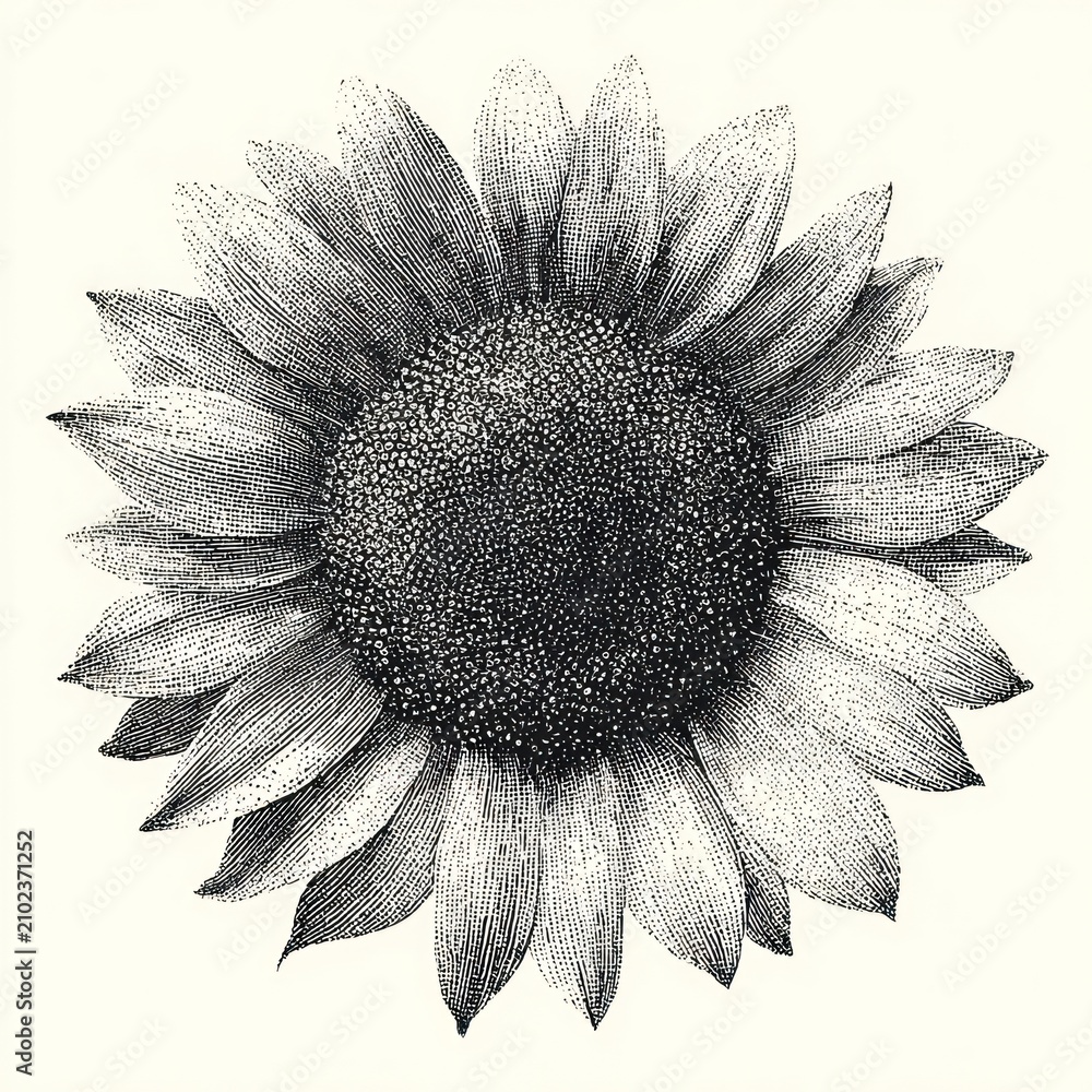 Obraz premium Vintage sunflower illustration with detailed black ink engraving