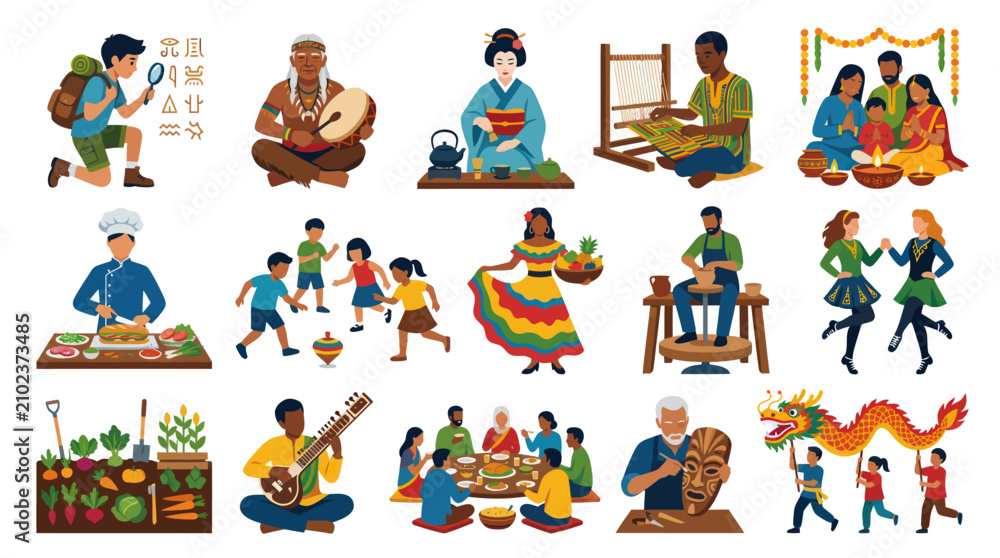 Fototapeta premium Diverse Cultures Celebrating Traditions - Flat Vector Art Style