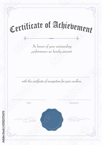 Elegant certificate of achievement with ornate border and blue wax seal