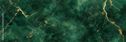 Bild auf Leinwand Luxury Emerald Green Marble Texture with Gold Veins Abstract Background