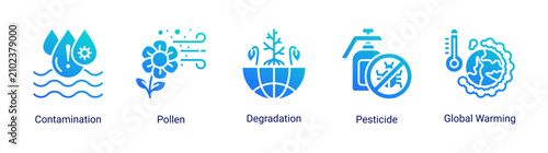 Fényképezés Green future icon set featuring environmental degradation pesticide pollution an