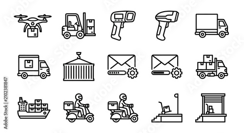 Logistics and delivery icons set for shipping supply chain management