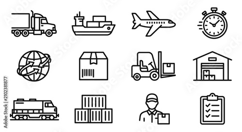 Logistic and delivery icon set showing global shipping and distribution