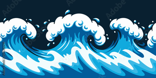 Foto Ocean Waves Illustration A Repeating Blue And White Pattern