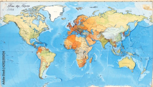 world map on old paper