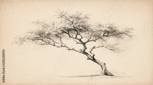 Beautifully Artistic Sketch of a Tree with Birds, Capturing Nature's Tranquility and Elegance