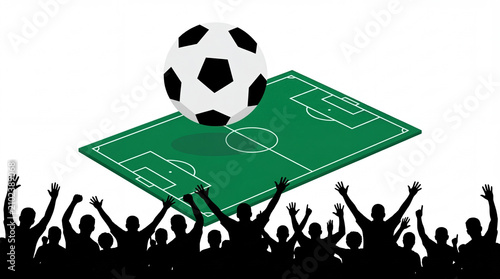Soccer ball soccer field crowd silhouette cheering fan sport event stadium support green pitch football game team spirit celebration scene