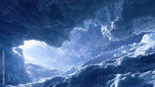 Drifting Ice Sculptures in the Arctic Ocean Under Clear Sky