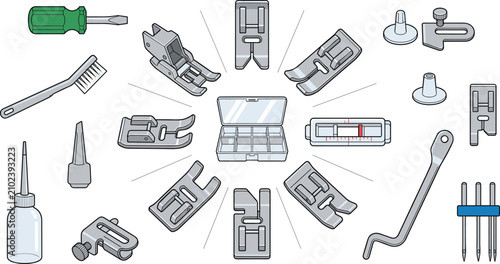 Принти на полотні Sewing Machine Presser Feet and Maintenance Tool Kit Vector Icon Set Featuring V