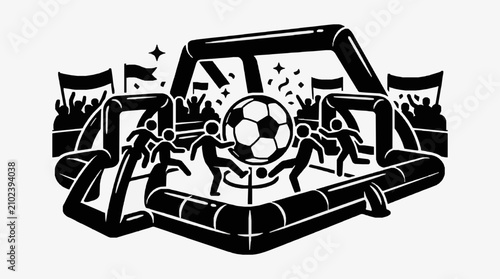 Fotografía Inflatable soccer arena with cheering fans and players.