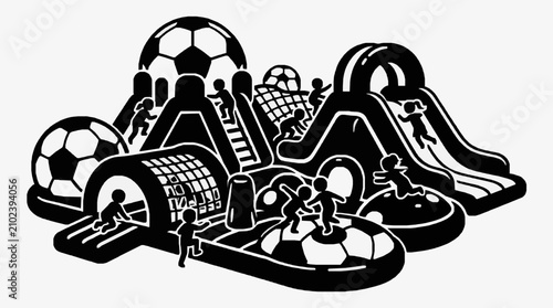 Quadro su tela Inflatable soccer themed bounce house illustration.