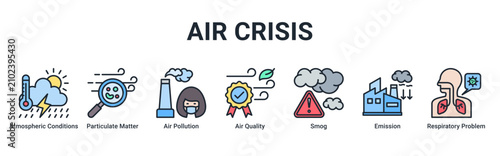 Fotografía Air Crisis web banner icon vector illustration with icons of Atmospheric Conditi