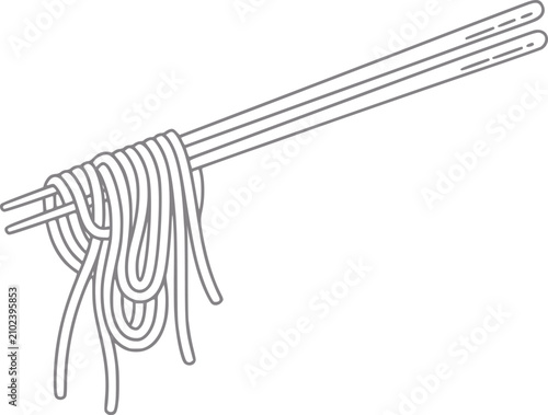 Bild auf Leinwand Línea simple de un par de palillos de madera sosteniendo un montón de deliciosos