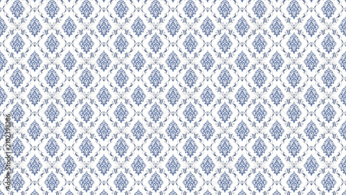 Blue damask seamless pattern. Elegant floral textile print for fashion and home decor.