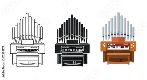 Pipe organ musical instrument icon set - Line and glyph solid icon and logo template - Vector icon symbol for website - Icon vector - Blue icon vector. Clipart