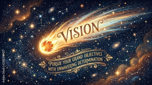 Visionary Comet Streaking Across Starry Sky with Inspirational Quote
